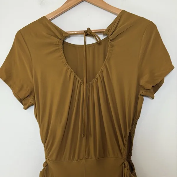A New Day Brown Midi Dress Lightweight Cutout asymmetrical Hem‎ Tie Back Size M - Image 10