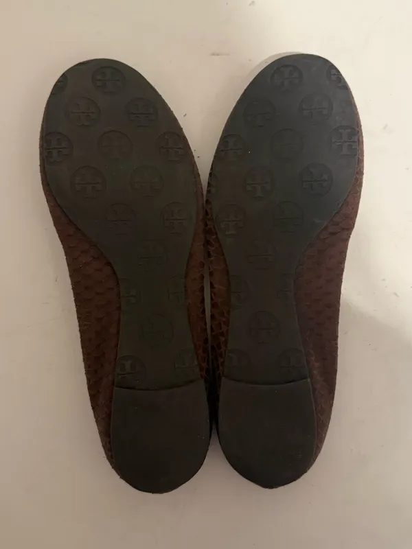 Tory Burch Reva Chestnut Brown Textured Snakeskin-print Leather Ballet Flats 6.5 - Image 5
