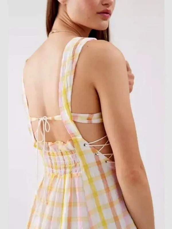 For Love & Lemons || Rue Check Corset Midi Dress - Image 4