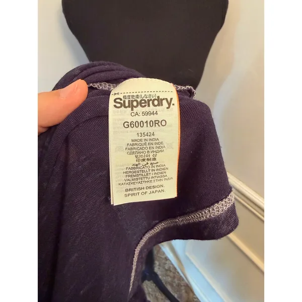 Superdry Sheer Navy Burnout V-Neck Tee Short Sleeve Top Slub Lightweight Layer - Image 8
