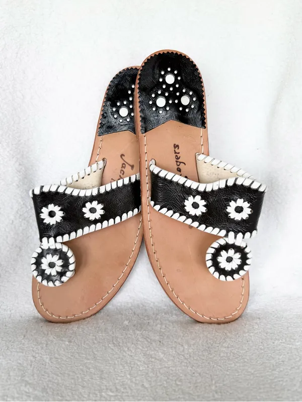 Jack Rogers Women 7M Black /White Summer Slip On Sandals - Image 12