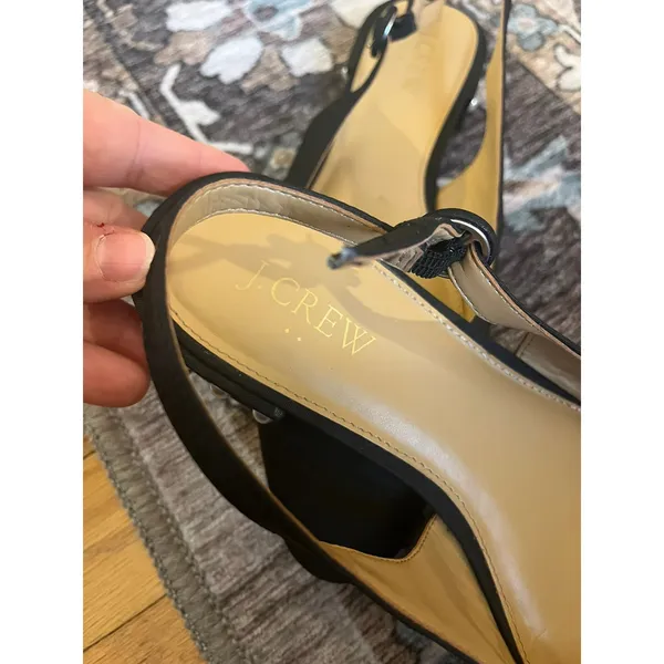J.Crew Women's Black Embellished Pearl Heel‎ Slingback Flat Shoes Sz 8 BU506 - Image 3