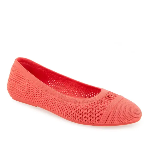 NEW Aerosoles Women's Annelie Round Toe Ballet Flats Coral Red Knit Fabric SZ-9 - Image 2