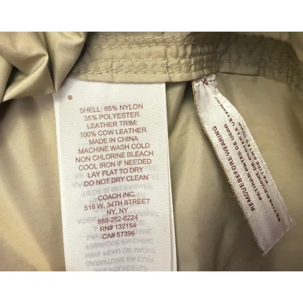 Coach Rain Coat Womens Large Beige Mid Length Zip‎ Jacket Drawstring Pockets - Image 4