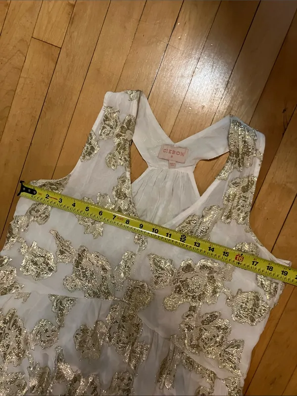 Ciebon White And Gold Floral Metallic Foil Maxi Dress Size Medium - Image 6
