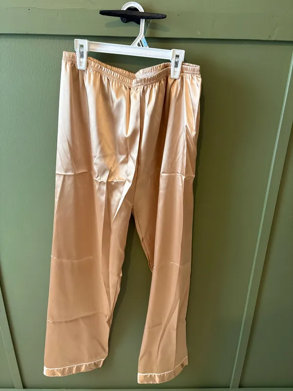 Tan Satin Button Front Pajama Set Gold Size L - Image 5