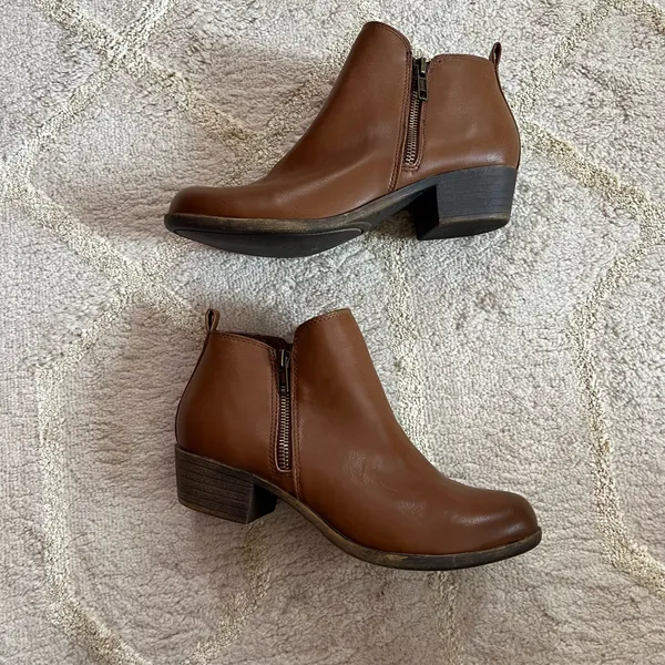 Caramel Brown Leather Ankle Boots Dunes Size 8 - Image 2