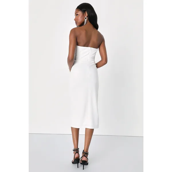 Lulus Loving the Feeling White Strapless Bodycon Midi Dress Wedding Party Small - Image 6
