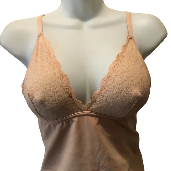 Sofia Intimates Lacy Shaper Sz. L Nude Thong One Piece Stretch Med Compression Tan Size L - Image 2