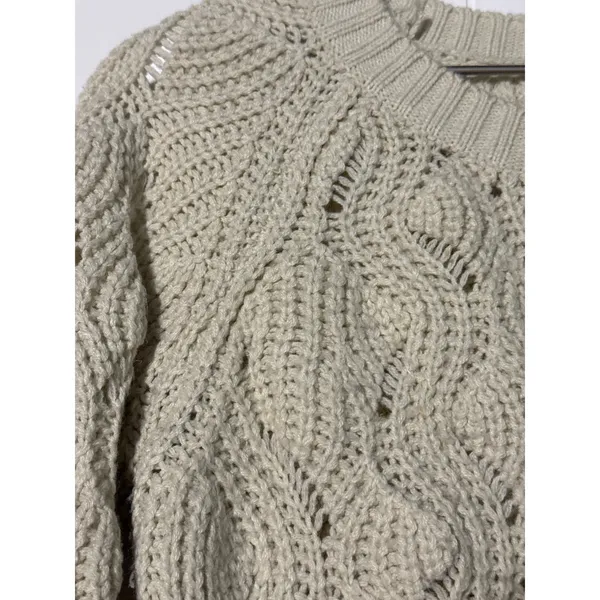 Akira Chicago Black Label Cable Knit Sweater Women's Small Elbow Patch Cream - Image 3