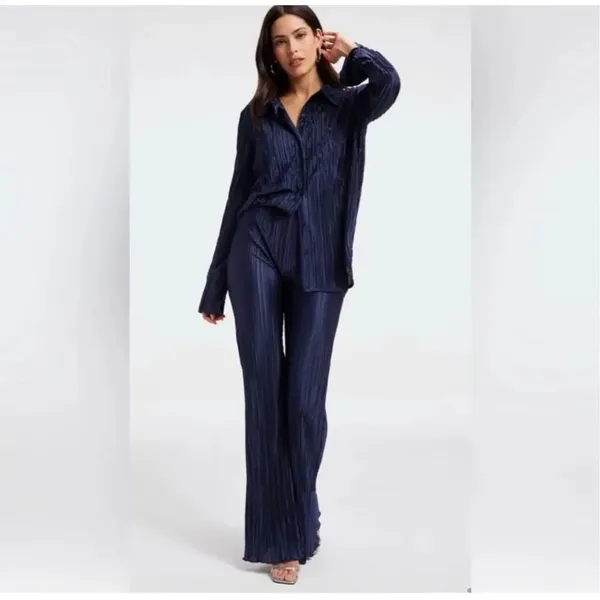 ✨Good American Always Fits Plisse Wide Leg Navy Sz 5/6=2x-3x Pants✨ - Image 2