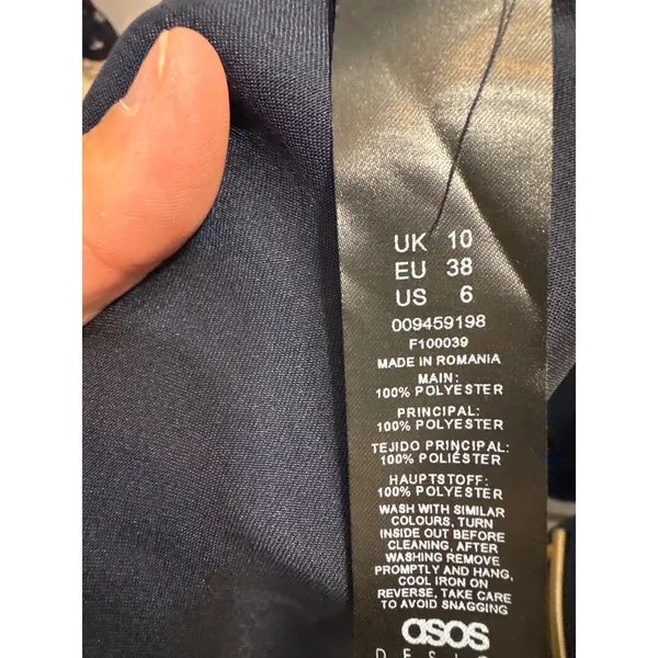 ASOS DESIGN Navy Blue Satin Cami Neck Lace Up Back Maxi Dress Size US 6 NEW - Image 9