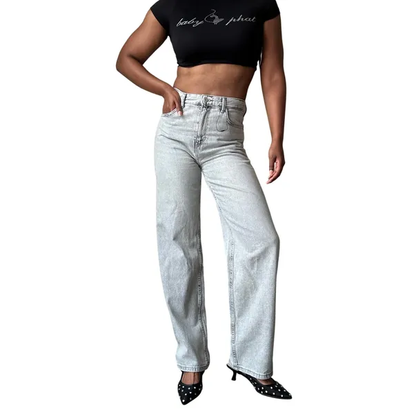 Zara Signature Denim High Rise Wide Leg Jean in Grey US Size 6 - Image 2