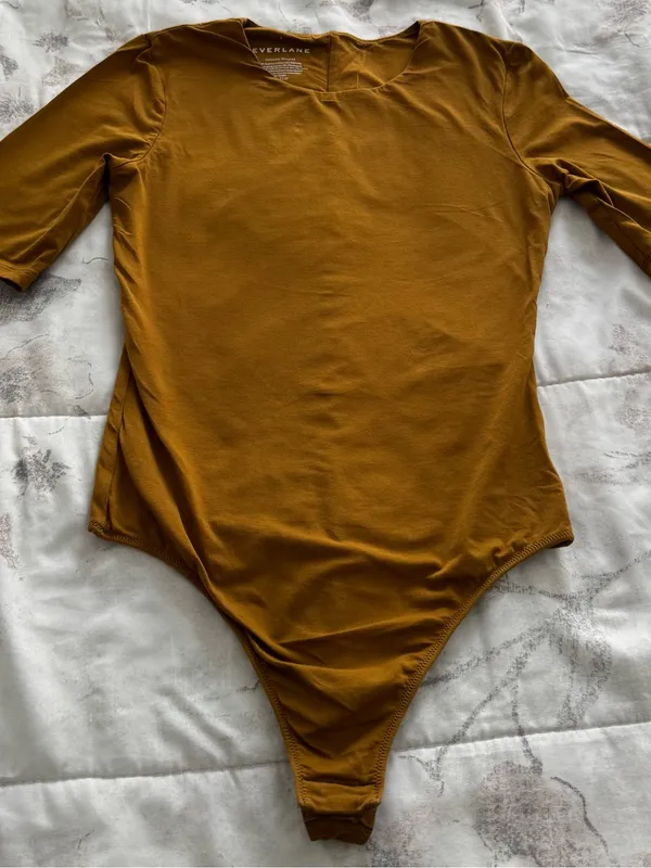 Everlane mustard tapenade Short Sleeve crewneck bodysuit, size S Supima cotton - Image 13