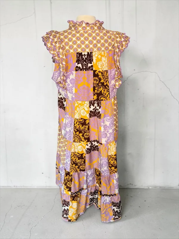 UMGEE Scarf Print Midi Shift Dress, Large, Ruffle Sleeves Boho Cottagecore - Image 8