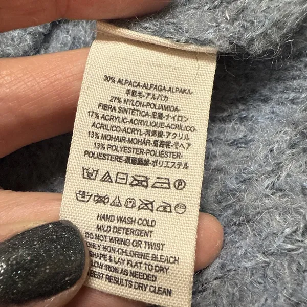 FREE PEOPLE S ALPACA BLEND KNIT OVERSIZED V-NECK BOHO SWEATER‎ GREY Bell Sleeve - Image 7