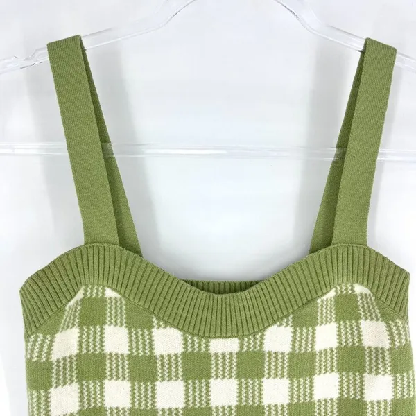 Lalavon Coordinated Set Checkered Crop Knit Sweater Set Green White Size Small - Image 8