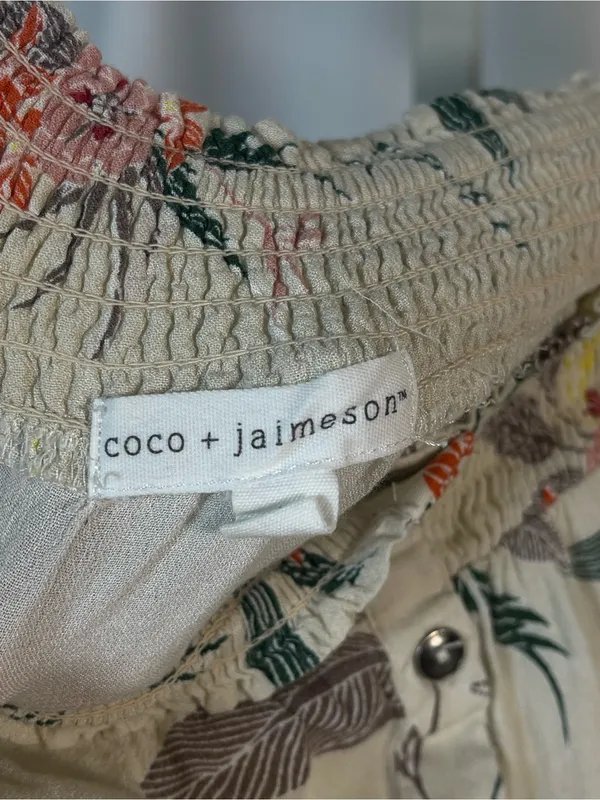 Coco + Jaimeson Large Strapless Cream Floral High Low Dress Ruffle Tropical - Image 4