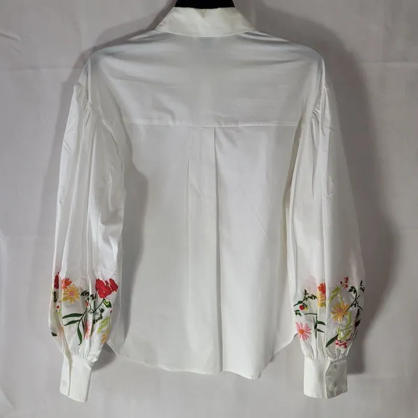 Kate Spade White Floral Embroidered Gathered Puff Sleeve Blouse Shirt Sz 6 NWOT - Image 3