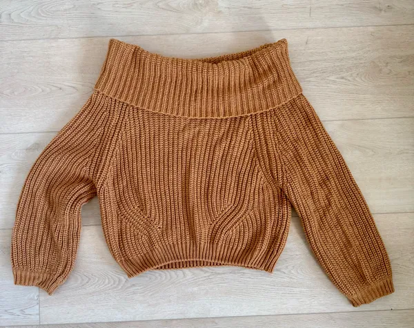 Lulu’s Brown Knit Slouchy Sweater Off the Shoulder Cozy Comfy Size L - Image 4