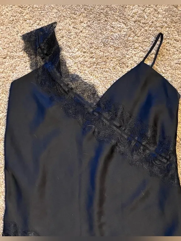House of Harlow 1960 Black Asymmetrical Lace-Trim Slip Dress - Image 3