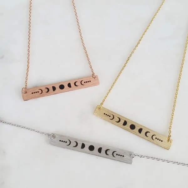 Boutique NEW Yellow Gold Plated‎ Celestial Moon Phase Bar Pendant Necklace, 16-18” - Image 2