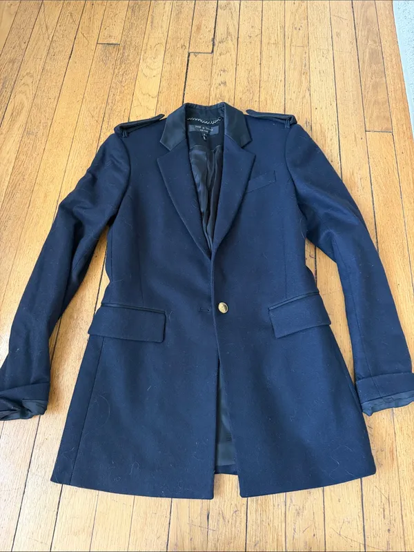 rag & bone Women's Navy Single-Button Wool Blazer - Image 4