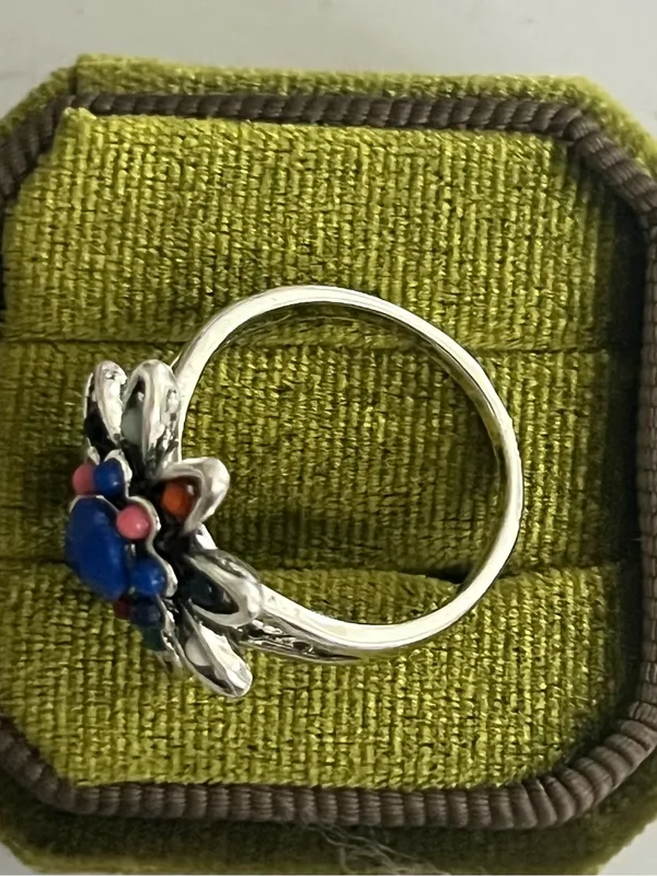 Multicolor Flower Cluster Ring with Blue Center - Size 9 NWT - Image 3