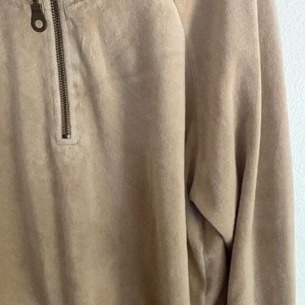 Moda International Tan Velour Quarter Zip Pullover Sweatshirt Large Raglan - Image 5