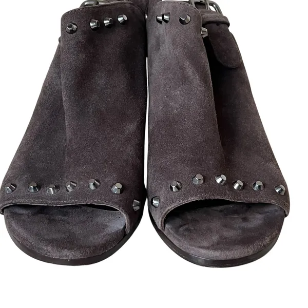 Stuart Weitzman Commodore Bootie 6 Brown‎ Leather Suede Studded Shoes Chic Edgy - Image 6