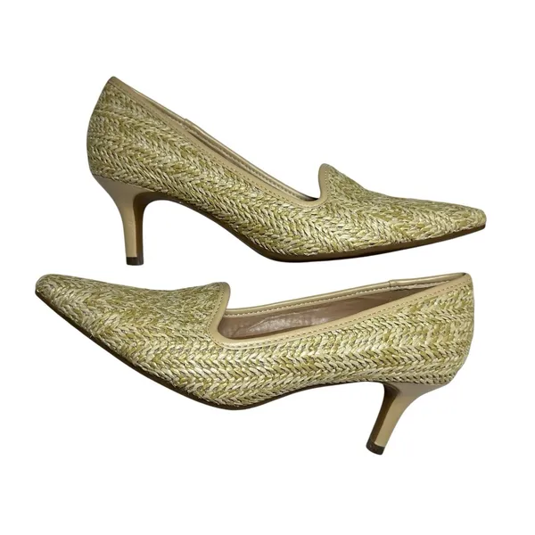 Aerosoles Women's Raffia Woven Kitten Heel Pumps Pointed Toe Natural Beige 8M‎ - Image 7