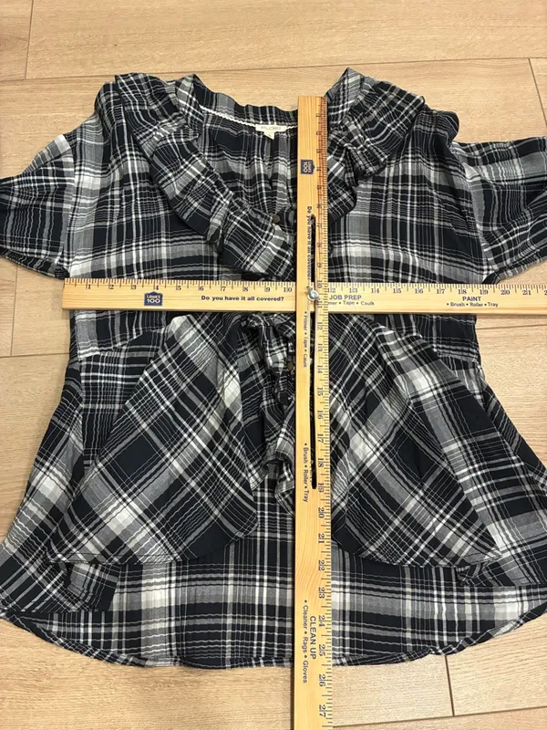 Pilcro x Anthropologie Long Sleeve Ruffled Blouse Plaid Black Size M - Image 5