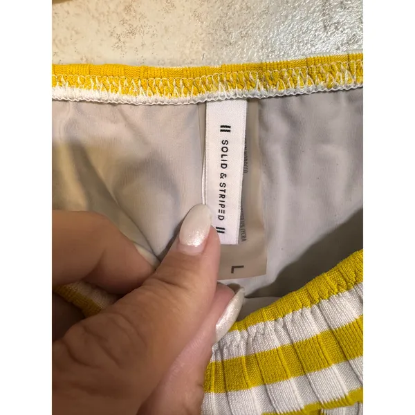 Solid & Striped The Elle Yellow White Ribbed Striped Bikini‎ Set Size Large - Image 4