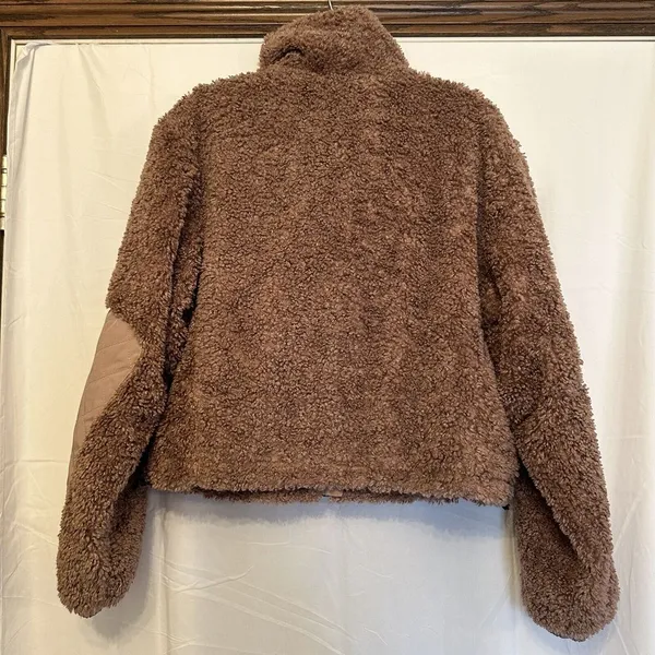Garage Jacket Teddy Coat Womens Size Small Taupe‎ Beige Cropped Zip Up Jacket - Image 4