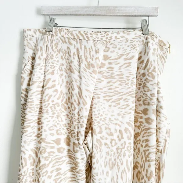Calvin Klein White Tan leopard Animal Print Lightweight Flowy Pants sz XL - Image 4