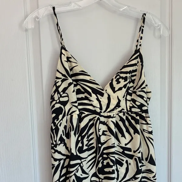 Patrons of‎ Peace Womens Black Cream Tropical Leaf Smocked Midi Dress Summer S - Image 6