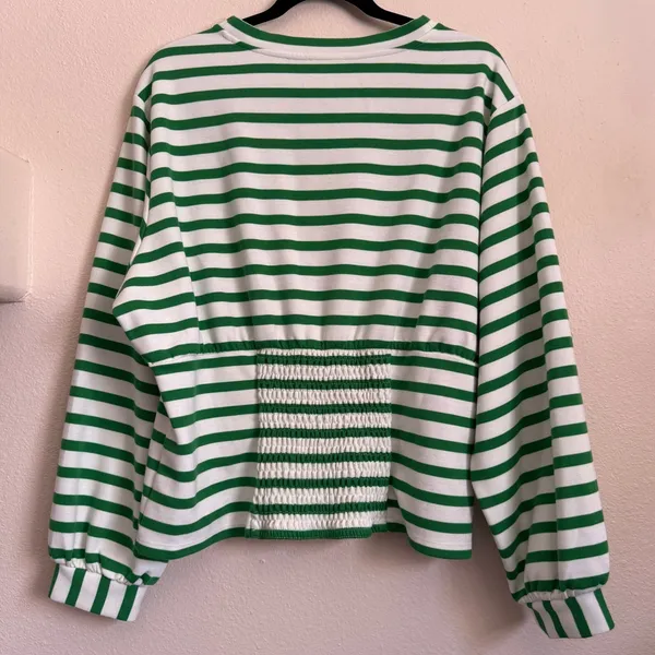 Maeve Anthropologie Green White Striped Corset-Waist 2X Sweatshirt Top OP1682588 - Image 4