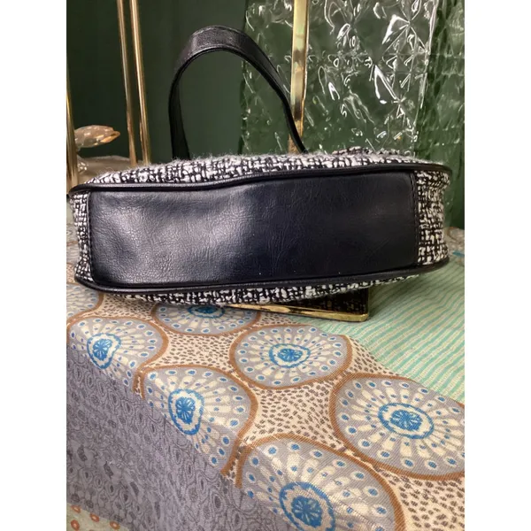 Black White Tweed Flower Rhinestone Shoulder Bag Hobo Purse with Scarf Accessory - Image 6
