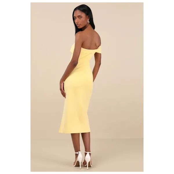 NWT Lulus Twist and Make Up Light Yellow One-Shoulder Bodycon Midi Dress Size S - Image 4