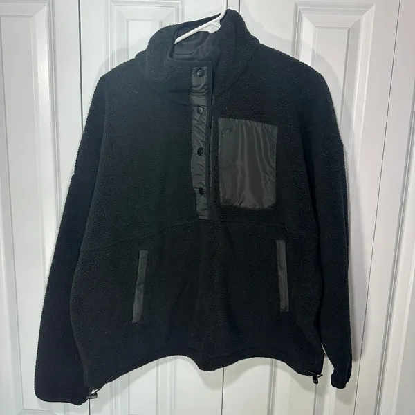 Wilo The Label Fleece Pullover Womens Medium Black Snap Mock Neck Sherpa‎ Jacket - Image 2