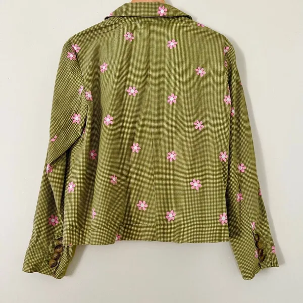 NWT $198 Free People Cali‎ Printed Blazer Jacket XS Green Daisy Flower Pink - Image 8