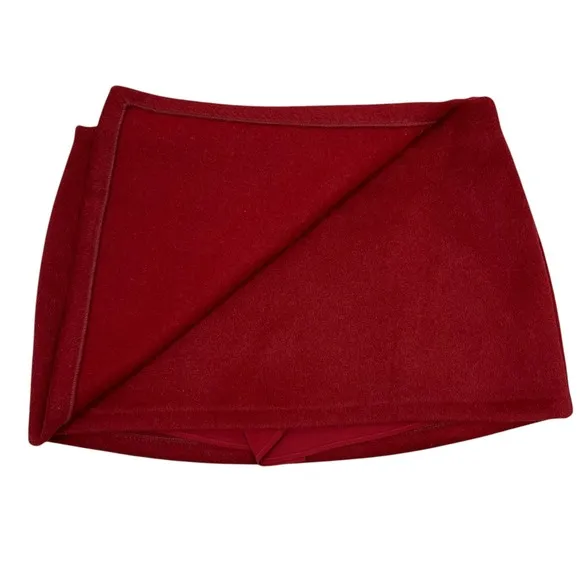 Abercrombie Y2K Low Rise Micro Mini Faux‎ Wrap Skirt Skort Large Red Wool Blend - Image 3