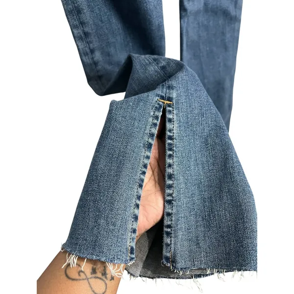 NWT- We The Free Level Up Slit Slim Flare Jeans - Medium Blue Raw Hem Size 26 - Image 6