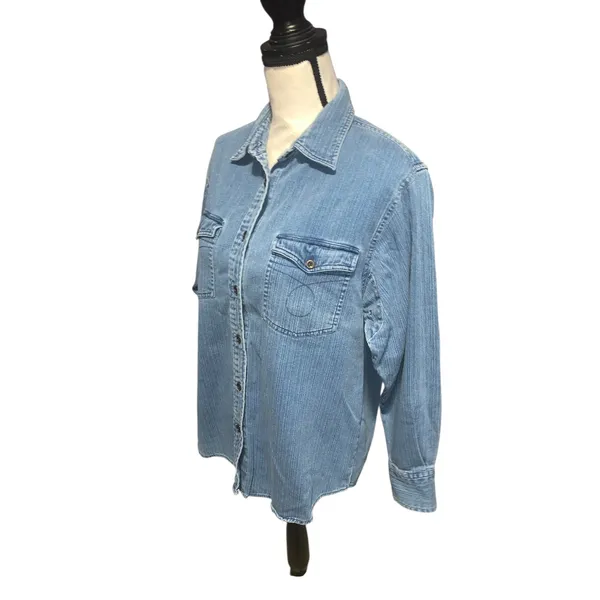 Vintage Christopher & Banks Light Blue Denim Button-Up Shirt Western Long Sleeve - Image 2