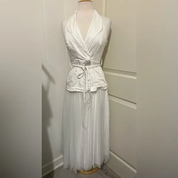 HUTCH $280 ANTHROPOLOGIE White Tulle Vest Dress Size 2 Coquette‎ Wedding Bride - Image 2