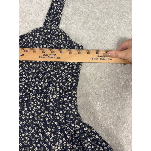 english factory printed bustier dress‎ linen blend sleeveless blue floral Medium - Image 9