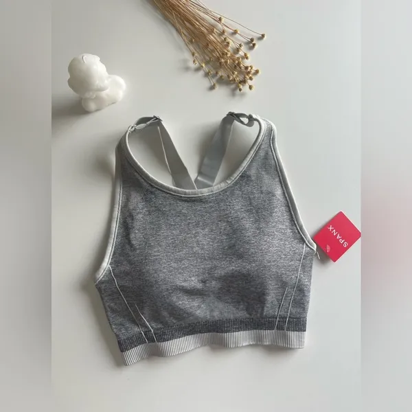 SPANX Seamless Sculpt Cloudy Grey High Scoop NWT Neck Crossback Sports B… - Image 5