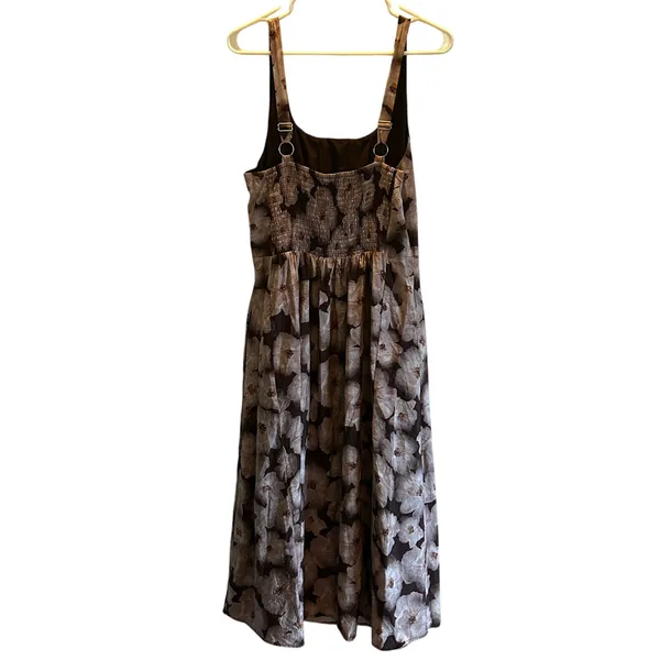 Melloday brown floral maxi sun dress adjustable lined Large boning smocking - Image 3