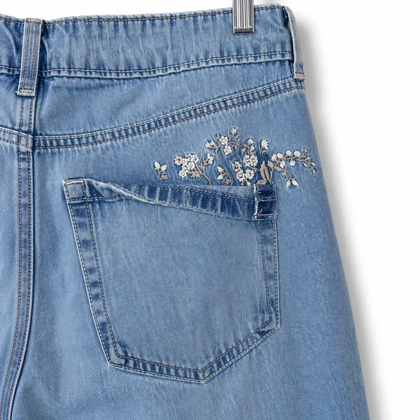 Hollister Y2K Low-Rise Super Baggy Floral Embroidered Medium Wash Jeans 30 Long - Image 8