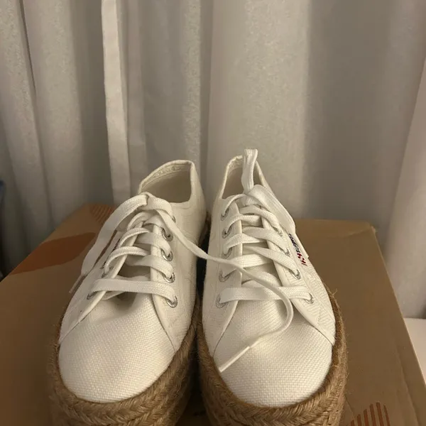 Superga White Canvas Platform Espadrilles - Image 3